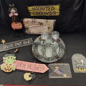 LARGE Holiday BUNDLE - Halloween Wall Decor Signs Haunted Home Witch Candy Bowl